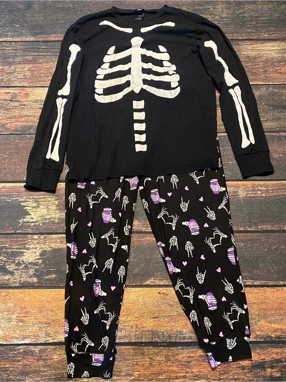 Celebrate Halloween Skeleton Coffee Print Jogger Style Pajama Pants Sz Medium